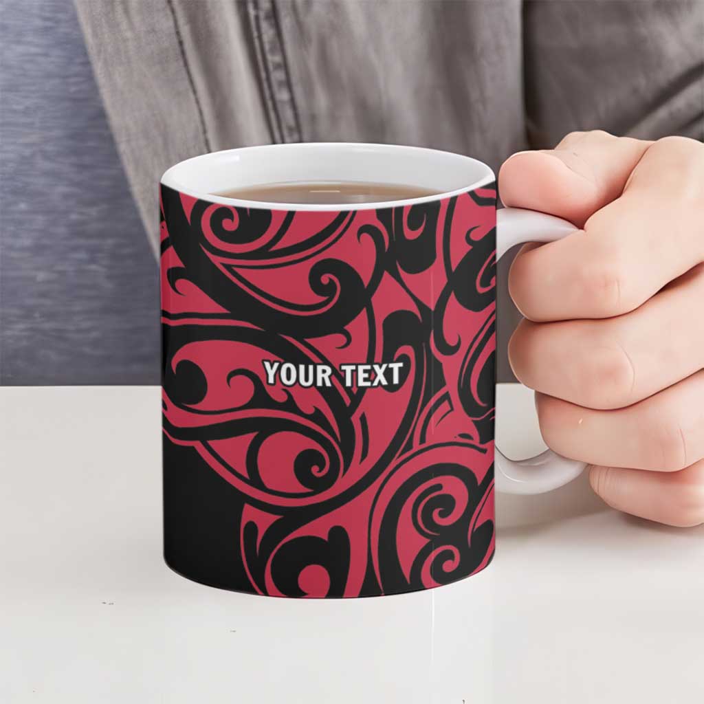 All Black Maori Tribal Tattoo Personalised Ceramic Mug Classic Red Polynesian Style - Polynesian Pride