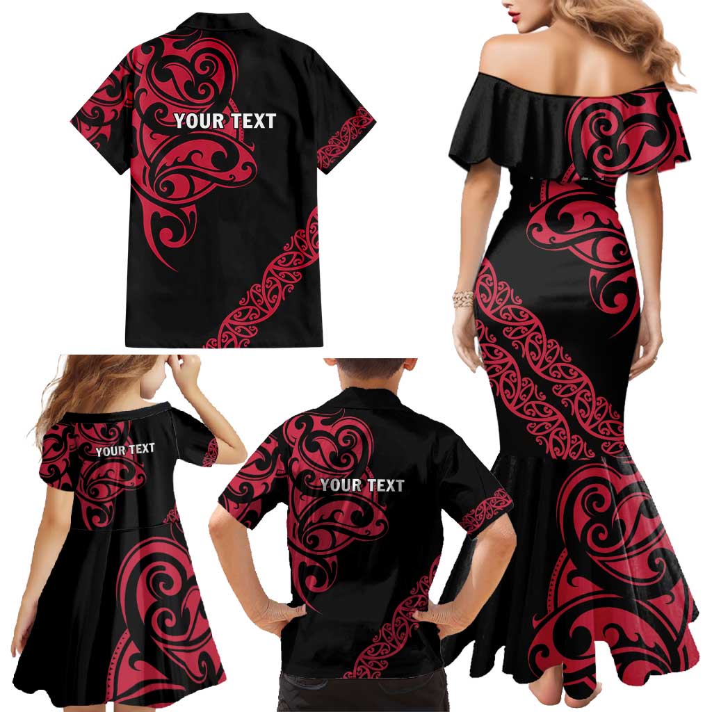 All Black Maori Tribal Tattoo Personalised Family Matching Mermaid Dress and Hawaiian Shirt Classic Red Polynesian Style LT9 - Polynesian Pride