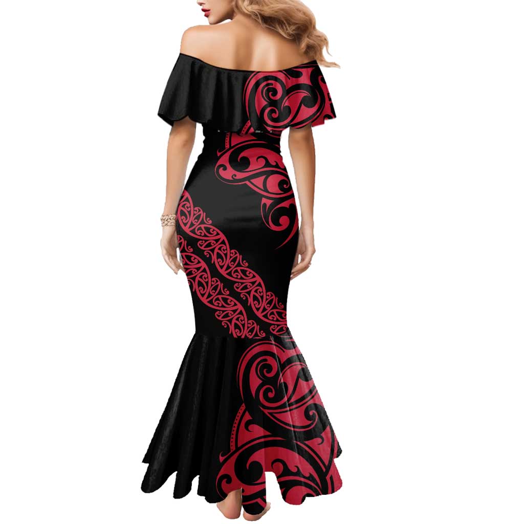All Black Maori Tribal Tattoo Personalised Family Matching Mermaid Dress and Hawaiian Shirt Classic Red Polynesian Style LT9 - Polynesian Pride