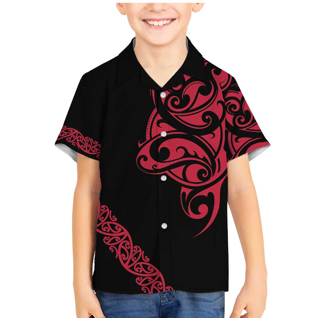 All Black Maori Tribal Tattoo Personalised Family Matching Mermaid Dress and Hawaiian Shirt Classic Red Polynesian Style LT9 Son's Shirt Red - Polynesian Pride