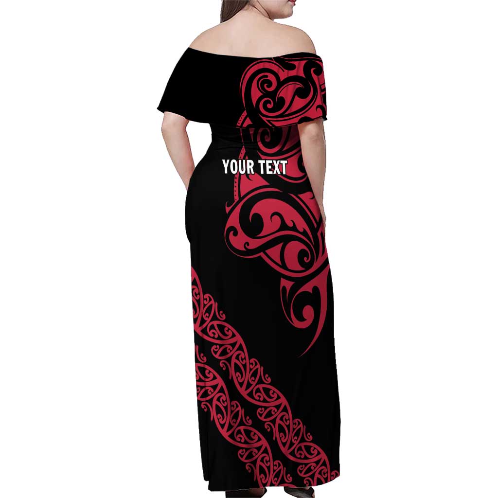 All Black Maori Tribal Tattoo Personalised Family Matching Off Shoulder Maxi Dress and Hawaiian Shirt Classic Red Polynesian Style LT9 - Polynesian Pride