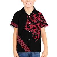 All Black Maori Tribal Tattoo Personalised Family Matching Short Sleeve Bodycon Dress and Hawaiian Shirt Classic Red Polynesian Style LT9 Son's Shirt Red - Polynesian Pride