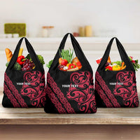 All Black Maori Tribal Tattoo Personalised Grocery Bag Classic Red Polynesian Style LT9 3-pack One Size Red - Polynesian Pride