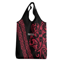 All Black Maori Tribal Tattoo Personalised Grocery Bag Classic Red Polynesian Style LT9 - Polynesian Pride