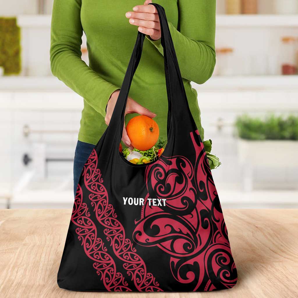 All Black Maori Tribal Tattoo Personalised Grocery Bag Classic Red Polynesian Style LT9 - Polynesian Pride