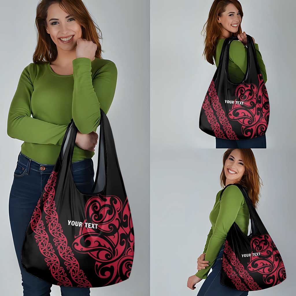 All Black Maori Tribal Tattoo Personalised Grocery Bag Classic Red Polynesian Style LT9 - Polynesian Pride