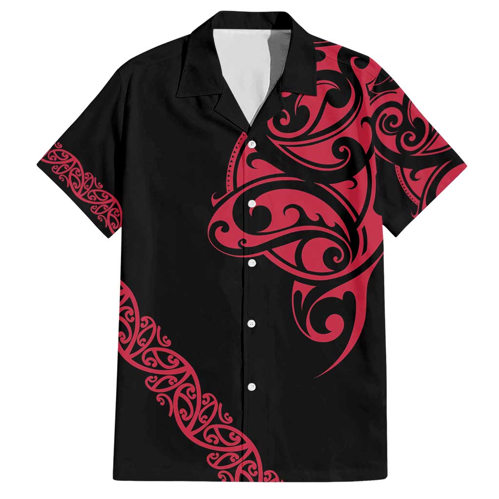 All Black Maori Tribal Tattoo Personalised Hawaiian Shirt Classic Red Polynesian Style - Polynesian Pride