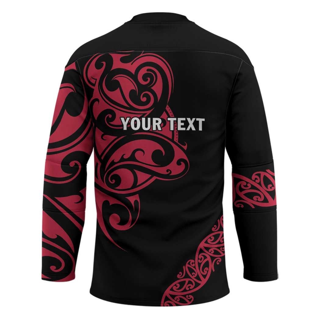 All Black Maori Tribal Tattoo Personalised Hockey Jersey Classic Red Polynesian Style - Polynesian Pride