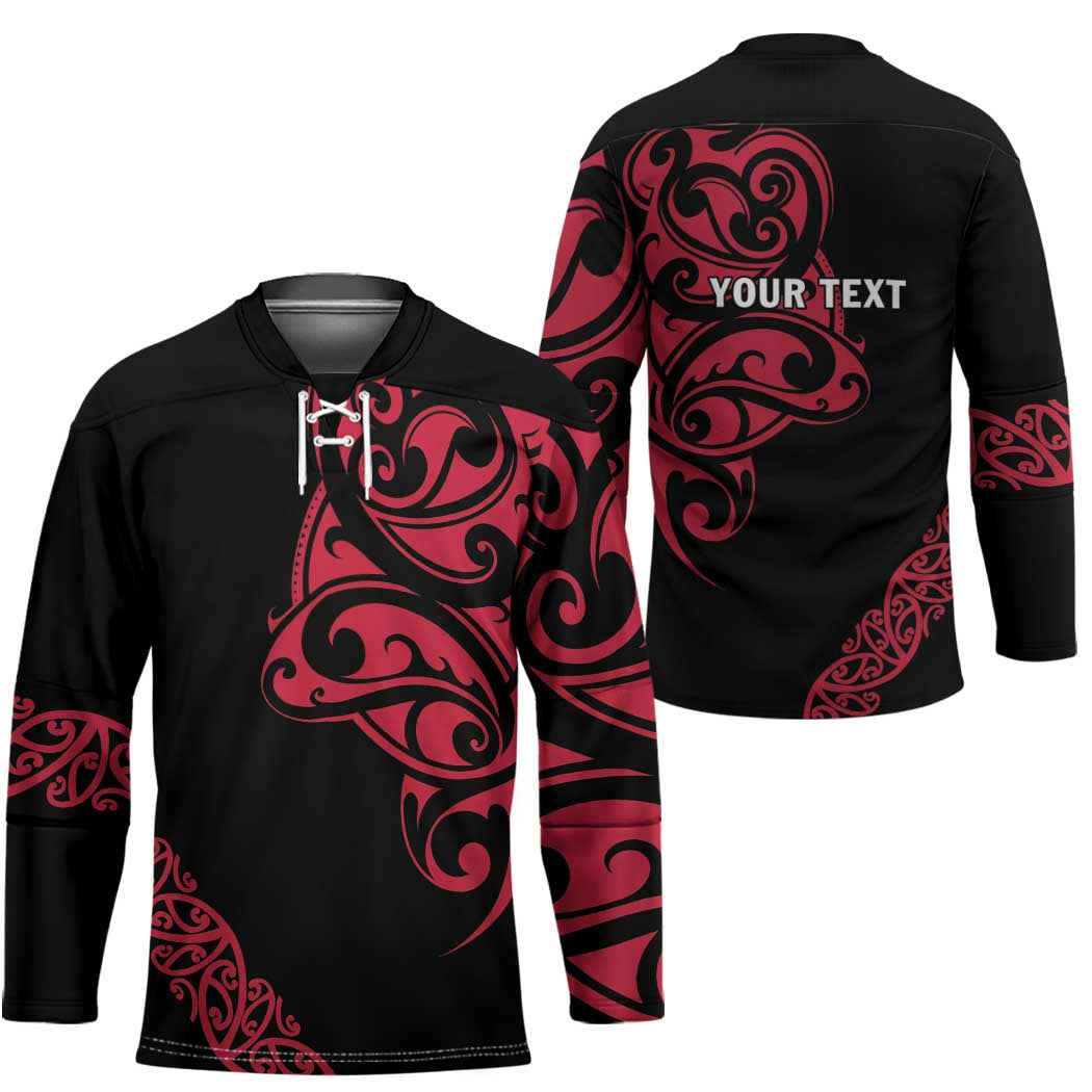 All Black Maori Tribal Tattoo Personalised Hockey Jersey Classic Red Polynesian Style - Polynesian Pride