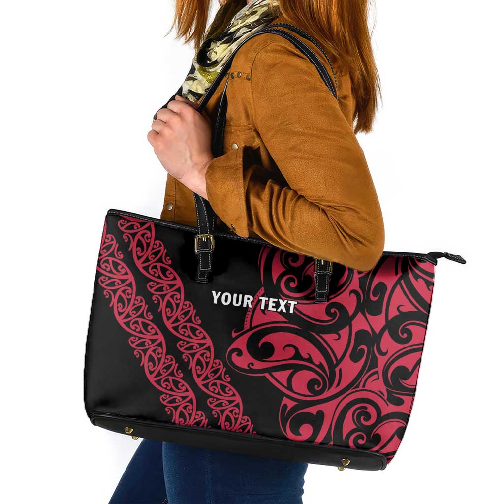 All Black Maori Tribal Tattoo Personalised Leather Tote Bag Classic Red Polynesian Style - Polynesian Pride
