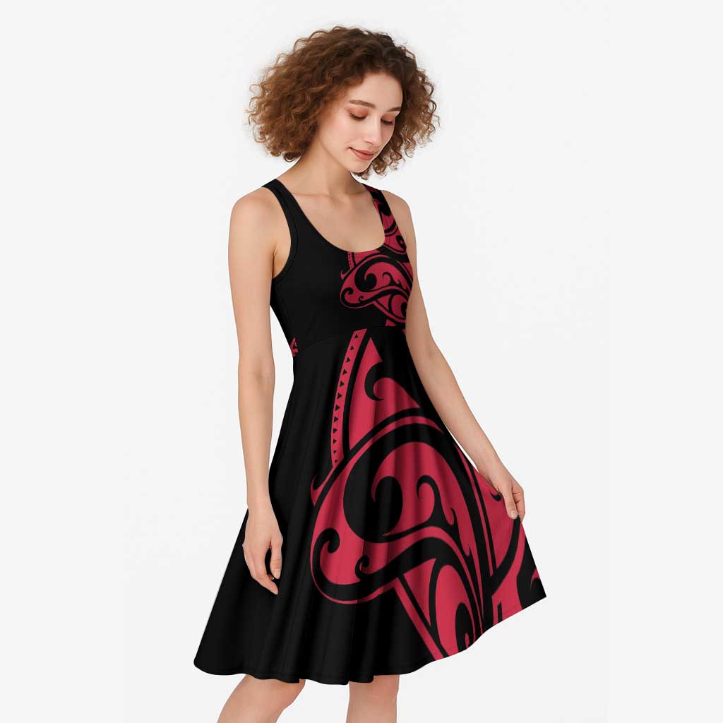 All Black Maori Tribal Tattoo Personalised Midi Dress Classic Red Polynesian Style - Polynesian Pride