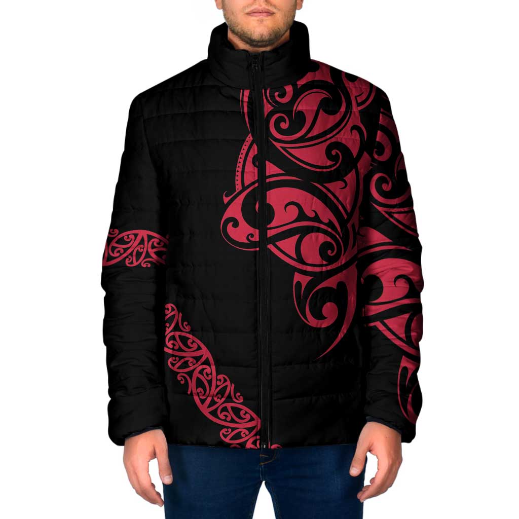 All Black Maori Tribal Tattoo Personalised Padded Jacket Classic Red Polynesian Style - Polynesian Pride