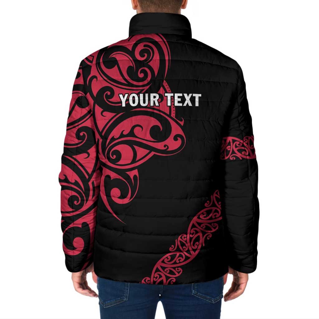 All Black Maori Tribal Tattoo Personalised Padded Jacket Classic Red Polynesian Style - Polynesian Pride