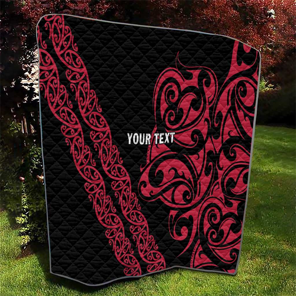 All Black Maori Tribal Tattoo Personalised Quilt Classic Red Polynesian Style - Polynesian Pride