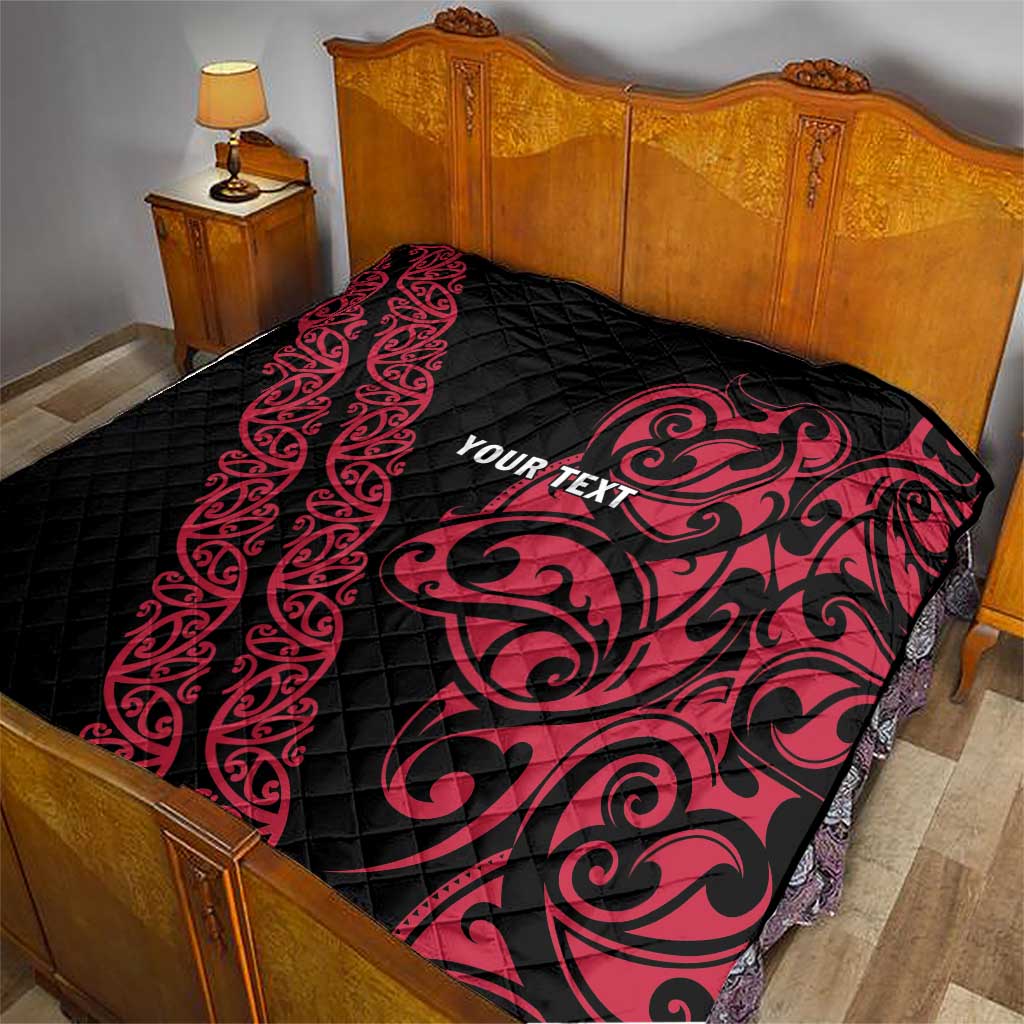 All Black Maori Tribal Tattoo Personalised Quilt Classic Red Polynesian Style - Polynesian Pride