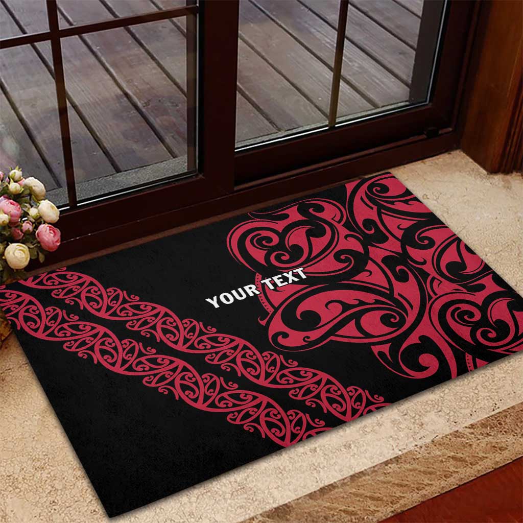 All Black Maori Tribal Tattoo Personalised Rubber Doormat Classic Red Polynesian Style - Polynesian Pride