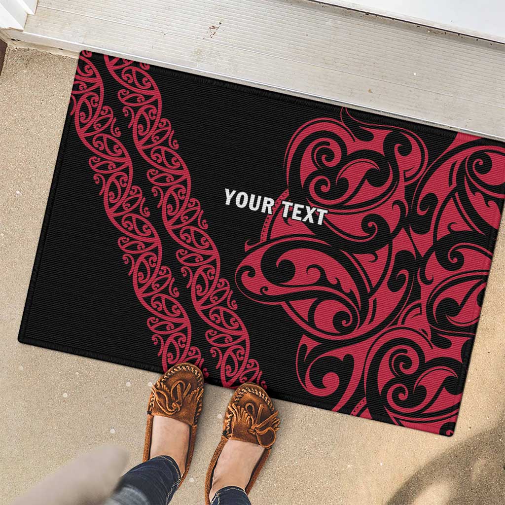 All Black Maori Tribal Tattoo Personalised Rubber Doormat Classic Red Polynesian Style - Polynesian Pride