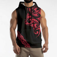 All Black Maori Tribal Tattoo Personalised Sleeveless Hoodie Classic Red Polynesian Style - Polynesian Pride