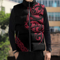All Black Maori Tribal Tattoo Personalised Sleeveless Puffer Jacket Classic Red Polynesian Style - Polynesian Pride