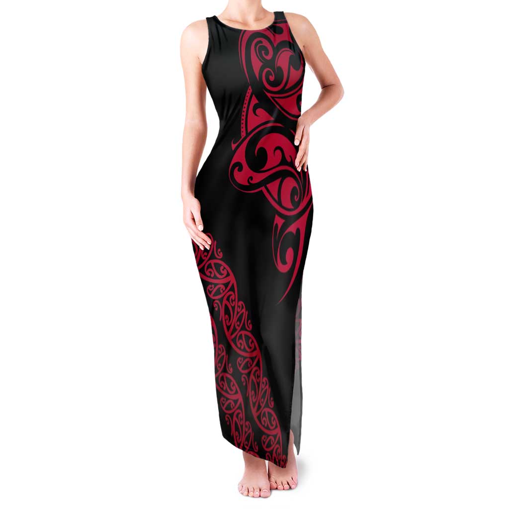 All Black Maori Tribal Tattoo Personalised Tank Maxi Dress Classic Red Polynesian Style - Polynesian Pride