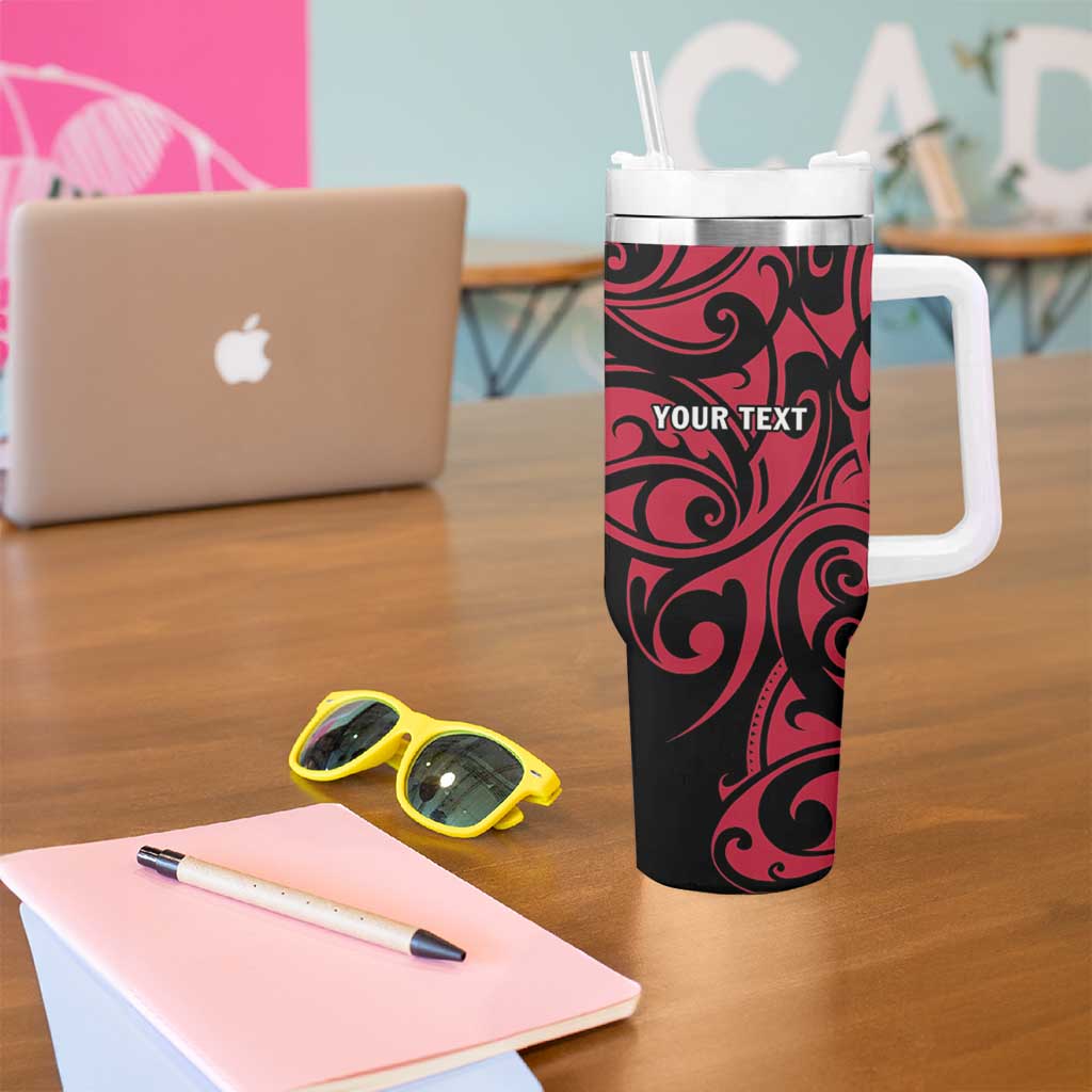 All Black Maori Tribal Tattoo Personalised Tumbler With Handle Classic Red Polynesian Style - Polynesian Pride