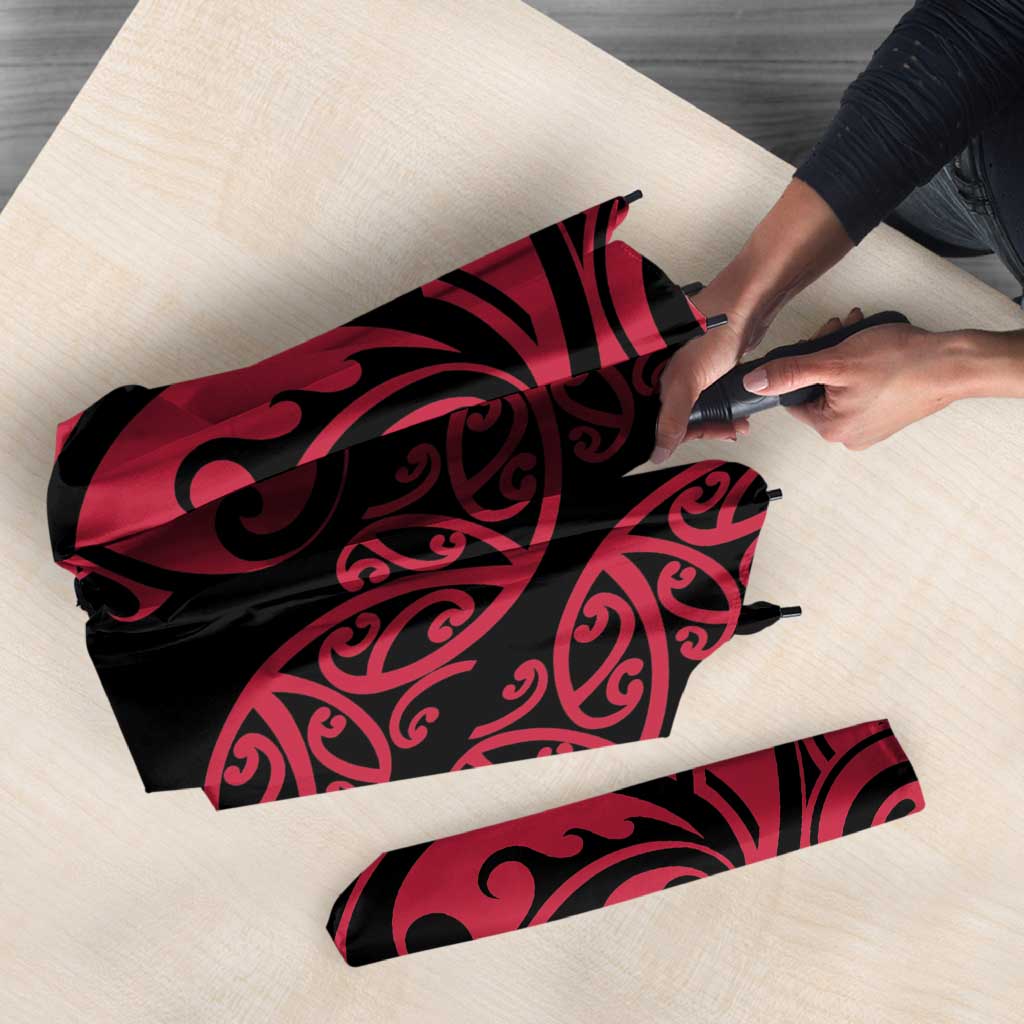 All Black Maori Tribal Tattoo Personalised Umbrella Classic Red Polynesian Style - Polynesian Pride