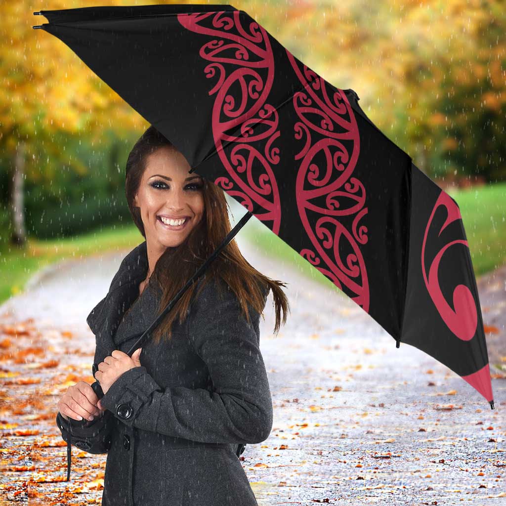 All Black Maori Tribal Tattoo Personalised Umbrella Classic Red Polynesian Style - Polynesian Pride