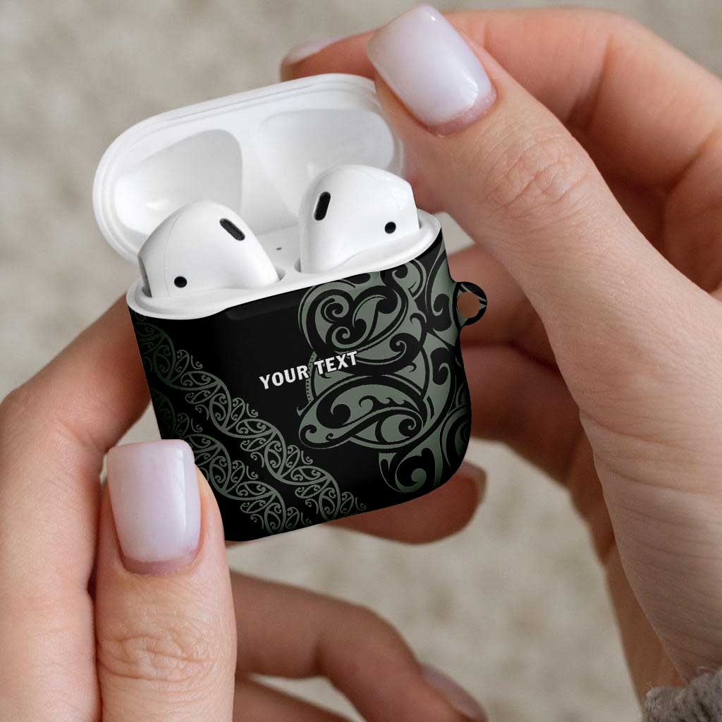 All Black Maori Tribal Tattoo Personalised AirPods Case Moss Green Polynesian Style LT9 - Polynesian Pride