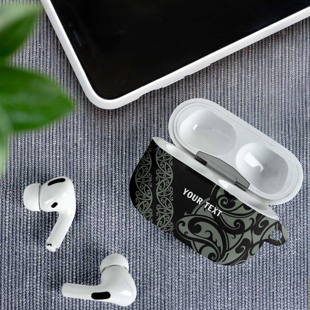 All Black Maori Tribal Tattoo Personalised AirPods Case Moss Green Polynesian Style LT9 - Polynesian Pride
