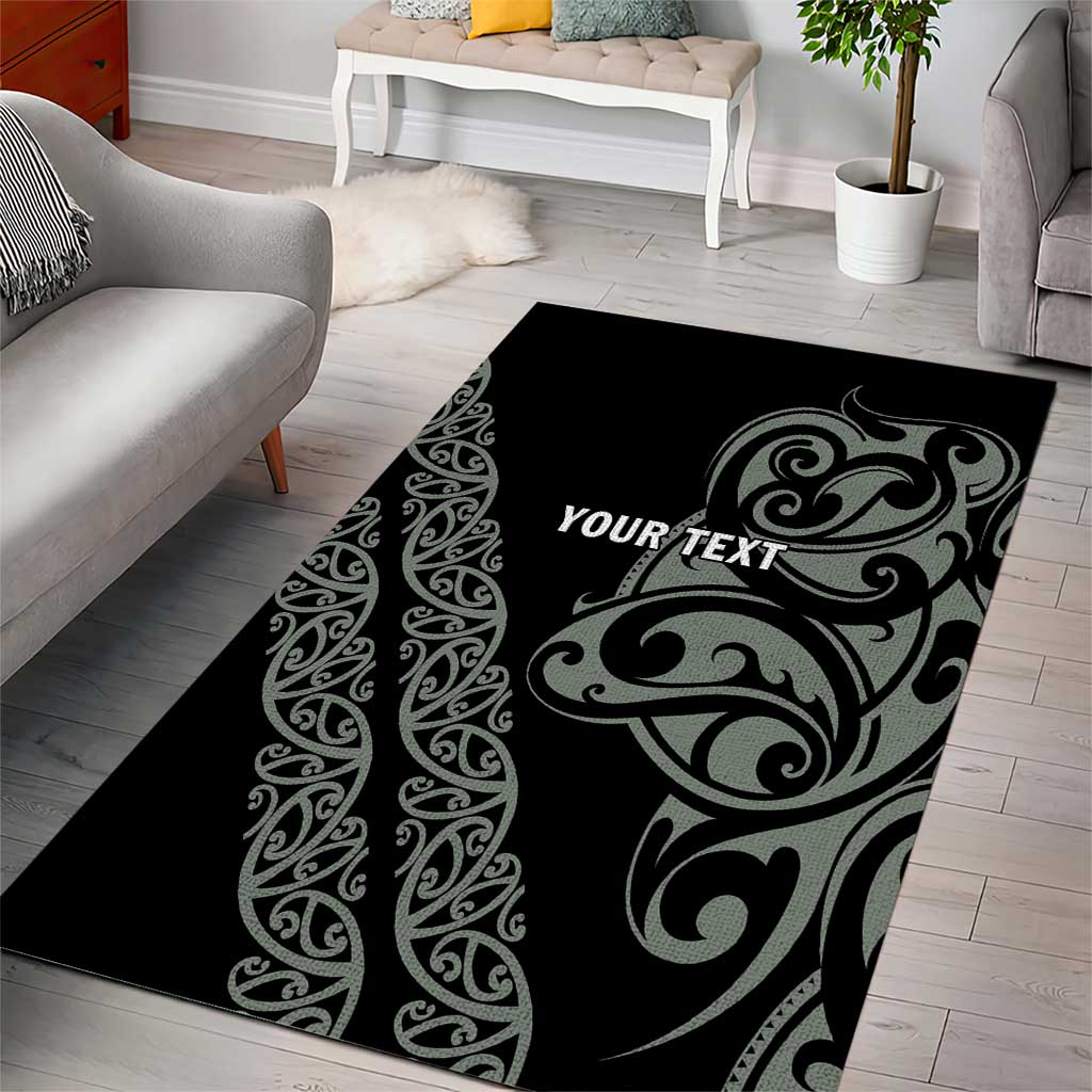 All Black Maori Tribal Tattoo Personalised Area Rug Moss Green Polynesian Style LT9 - Polynesian Pride