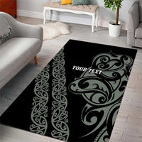 All Black Maori Tribal Tattoo Personalised Area Rug Moss Green Polynesian Style LT9 - Polynesian Pride