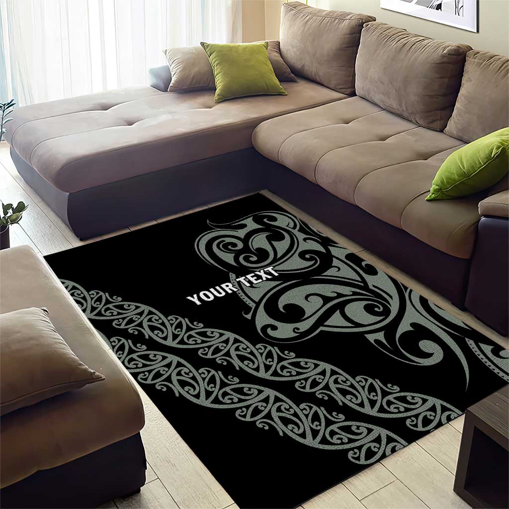 All Black Maori Tribal Tattoo Personalised Area Rug Moss Green Polynesian Style LT9 - Polynesian Pride