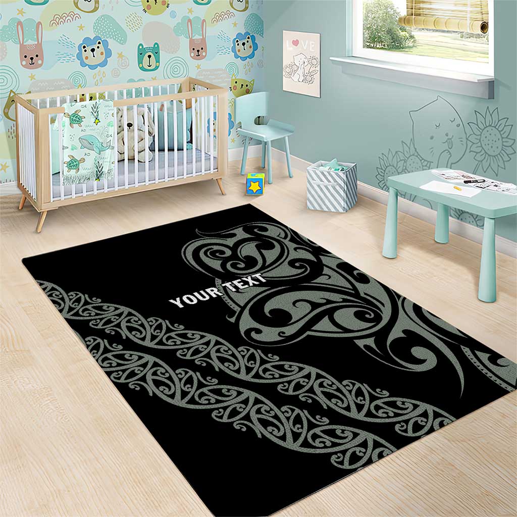All Black Maori Tribal Tattoo Personalised Area Rug Moss Green Polynesian Style LT9 - Polynesian Pride