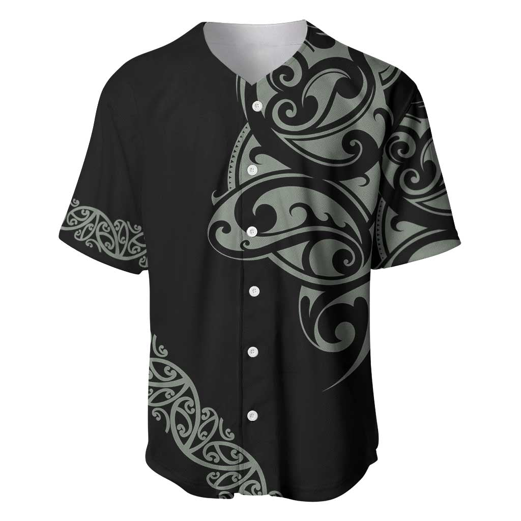 All Black Maori Tribal Tattoo Personalised Baseball Jersey Moss Green Polynesian Style - Polynesian Pride