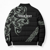 All Black Maori Tribal Tattoo Personalised Bomber Puffer Jacket Moss Green Polynesian Style - Polynesian Pride
