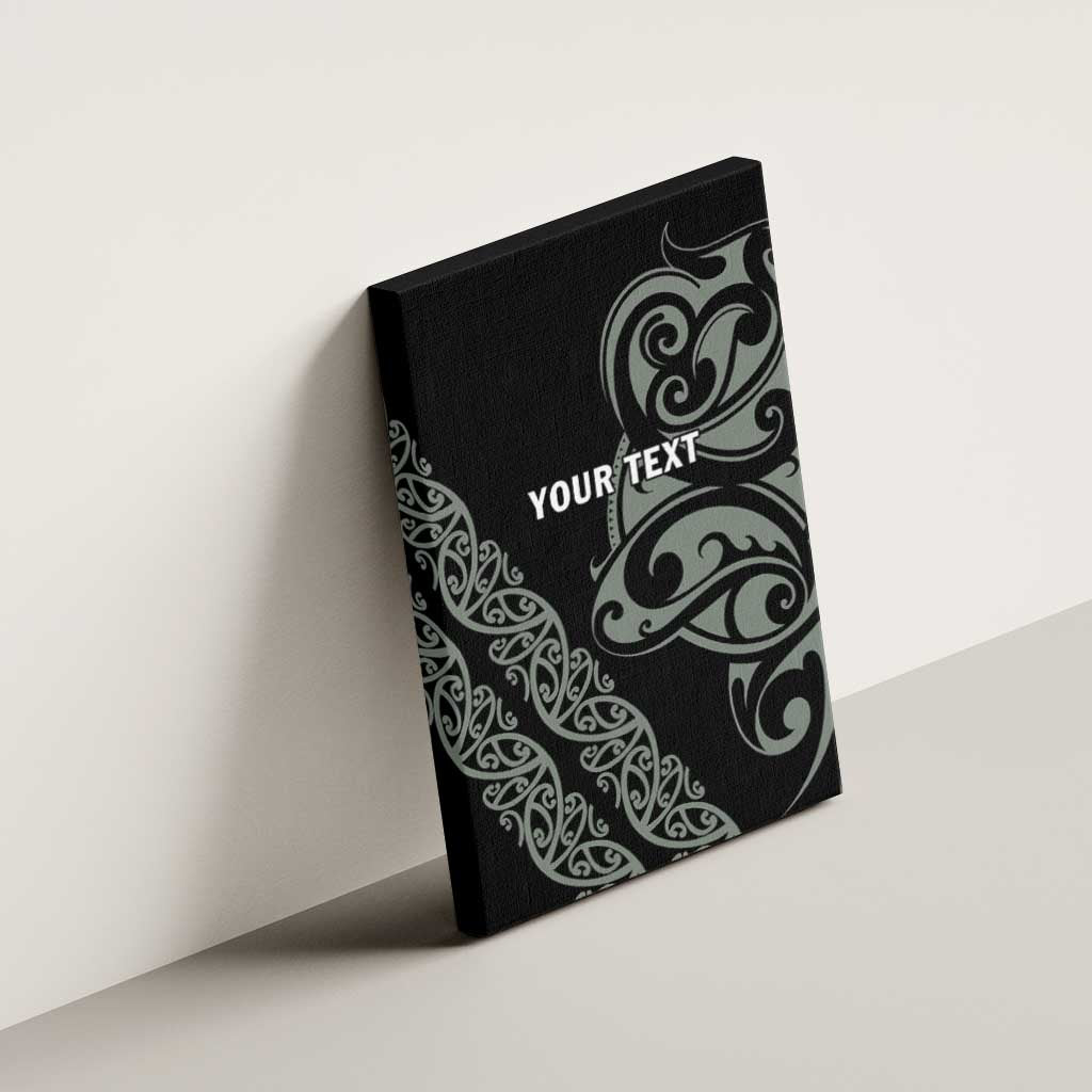 All Black Maori Tribal Tattoo Personalised Canvas Wall Art Moss Green Polynesian Style - Polynesian Pride