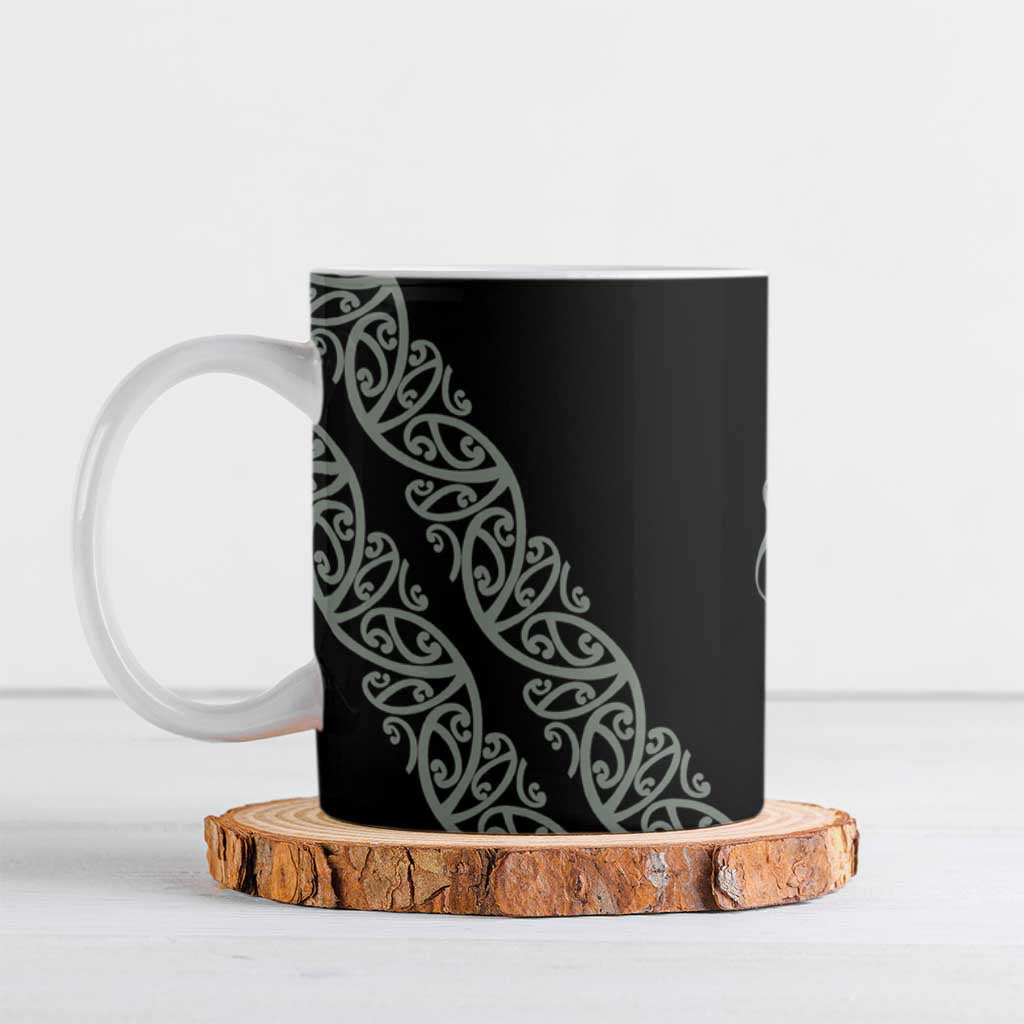All Black Maori Tribal Tattoo Personalised Ceramic Mug Moss Green Polynesian Style - Polynesian Pride