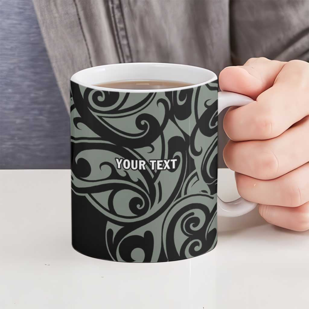 All Black Maori Tribal Tattoo Personalised Ceramic Mug Moss Green Polynesian Style - Polynesian Pride