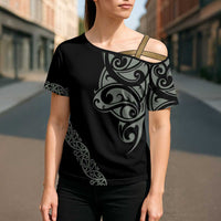 All Black Maori Tribal Tattoo Personalised Cross Shoulder Shirt Moss Green Polynesian Style - Polynesian Pride