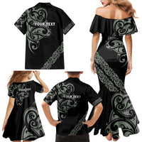 All Black Maori Tribal Tattoo Personalised Family Matching Mermaid Dress and Hawaiian Shirt Moss Green Polynesian Style LT9 - Polynesian Pride