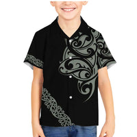 All Black Maori Tribal Tattoo Personalised Family Matching Mermaid Dress and Hawaiian Shirt Moss Green Polynesian Style LT9 Son's Shirt Green - Polynesian Pride