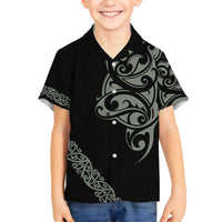 All Black Maori Tribal Tattoo Personalised Family Matching Off Shoulder Maxi Dress and Hawaiian Shirt Moss Green Polynesian Style LT9 Son's Shirt Green - Polynesian Pride