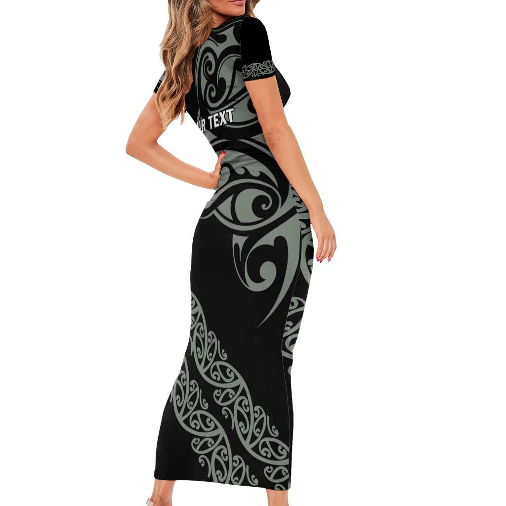 All Black Maori Tribal Tattoo Personalised Family Matching Short Sleeve Bodycon Dress and Hawaiian Shirt Moss Green Polynesian Style LT9 - Polynesian Pride