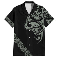 All Black Maori Tribal Tattoo Personalised Family Matching Summer Maxi Dress and Hawaiian Shirt Moss Green Polynesian Style LT9 Dad's Shirt - Short Sleeve Green - Polynesian Pride