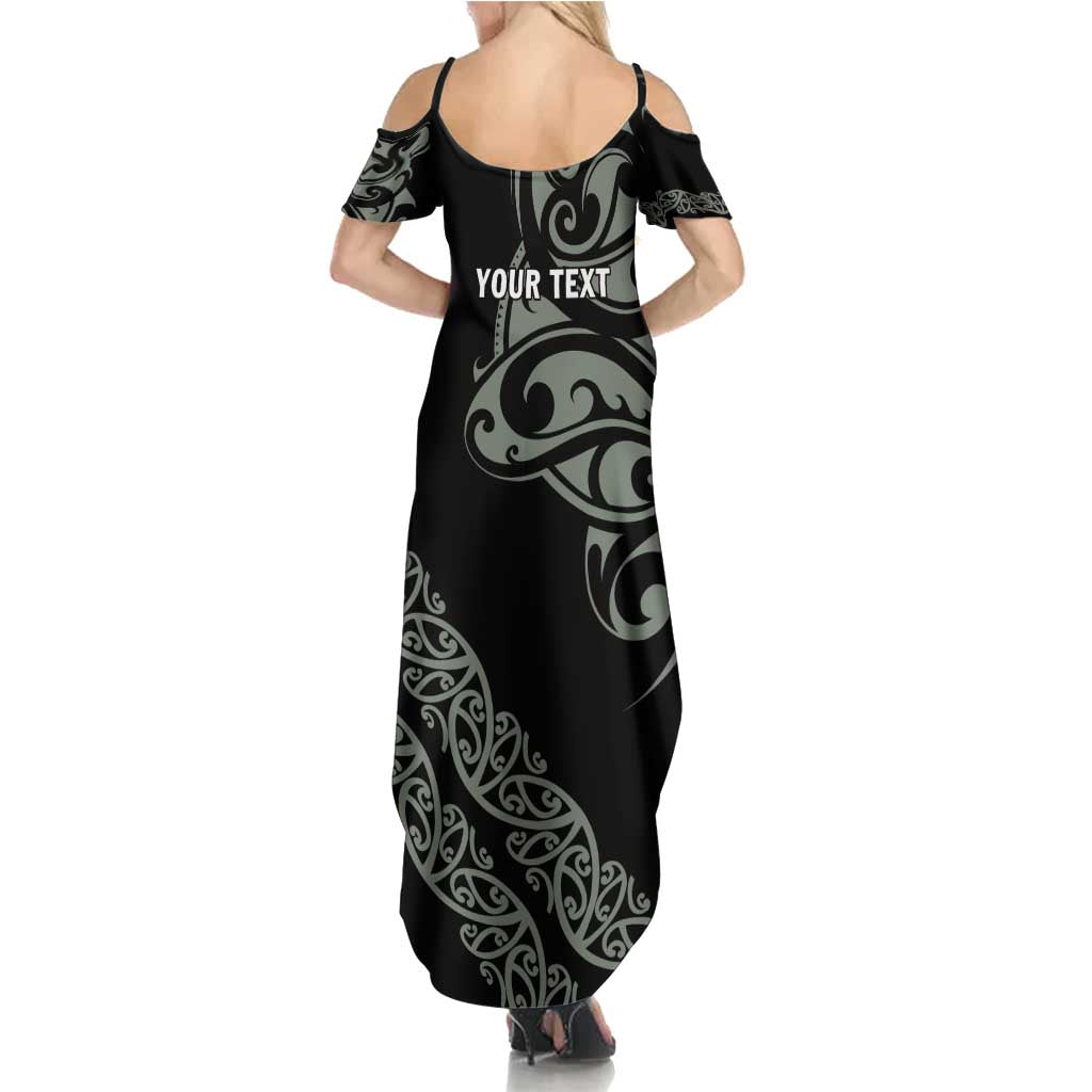 All Black Maori Tribal Tattoo Personalised Family Matching Summer Maxi Dress and Hawaiian Shirt Moss Green Polynesian Style LT9 - Polynesian Pride