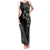 All Black Maori Tribal Tattoo Personalised Family Matching Tank Maxi Dress and Hawaiian Shirt Moss Green Polynesian Style LT9 Mom's Dress Green - Polynesian Pride
