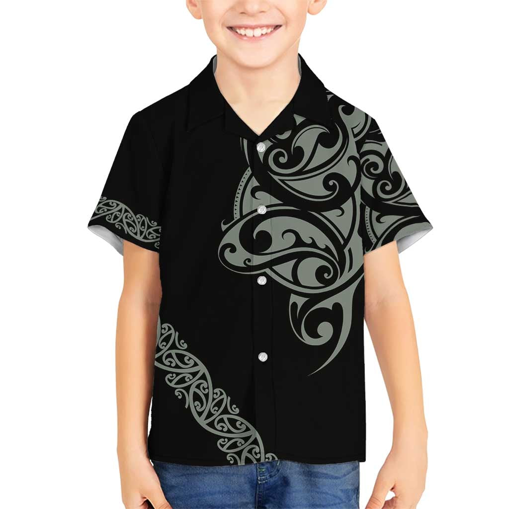 All Black Maori Tribal Tattoo Personalised Family Matching Tank Maxi Dress and Hawaiian Shirt Moss Green Polynesian Style LT9 Son's Shirt Green - Polynesian Pride