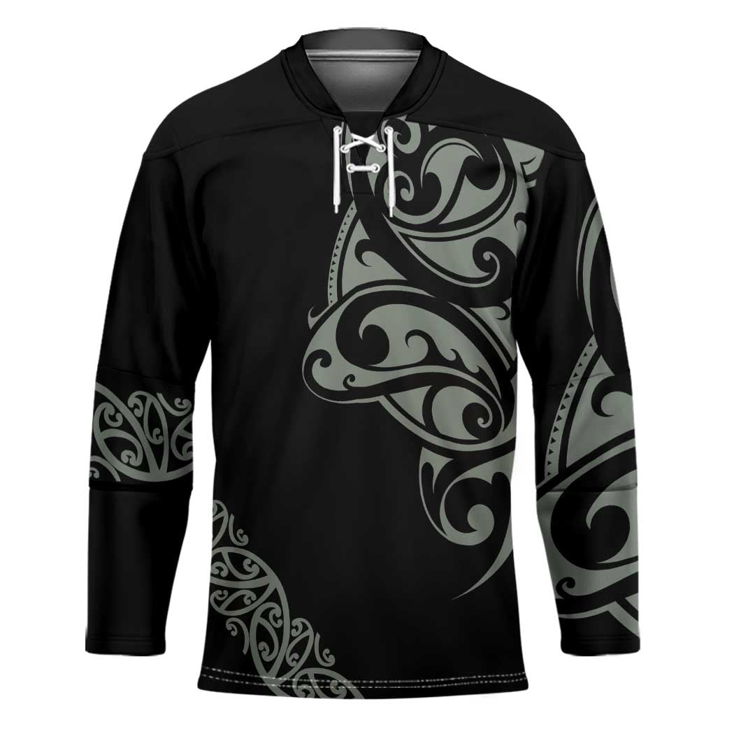 All Black Maori Tribal Tattoo Personalised Hockey Jersey Moss Green Polynesian Style - Polynesian Pride