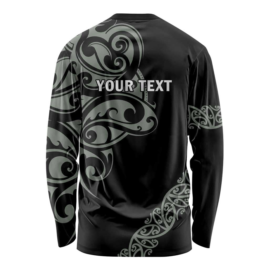 All Black Maori Tribal Tattoo Personalised Long Sleeve Shirt Moss Green Polynesian Style - Polynesian Pride