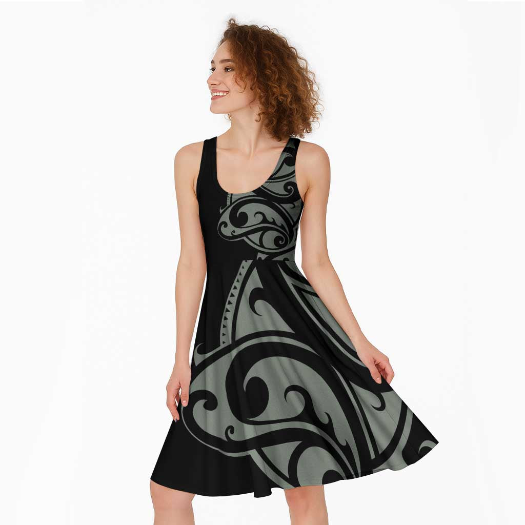 All Black Maori Tribal Tattoo Personalised Midi Dress Moss Green Polynesian Style - Polynesian Pride